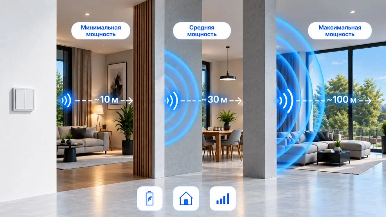 Управление мощностью передачи и дальностью KNX-RF