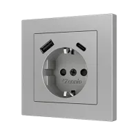 Zennio ZS55CSC2USS ZS55. Заглушка для розетки Schuko с USB-C и A 55x55 мм - серебристая